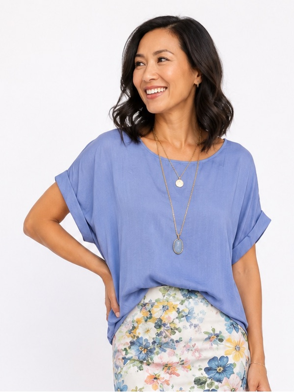 Nine West Light Blue Short Sleeve Top